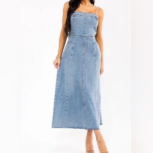 Women’s Sleeveless Washed Denim Maxi Dress- (Multiple Sizes Available)
